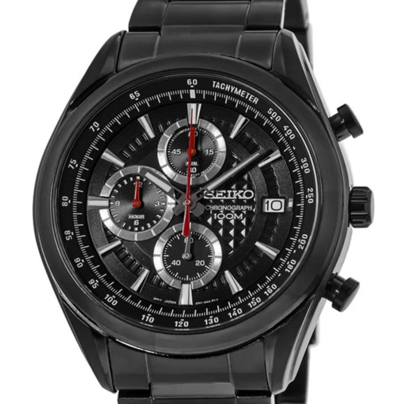 Seiko Black Chronograph Watch w/ box!